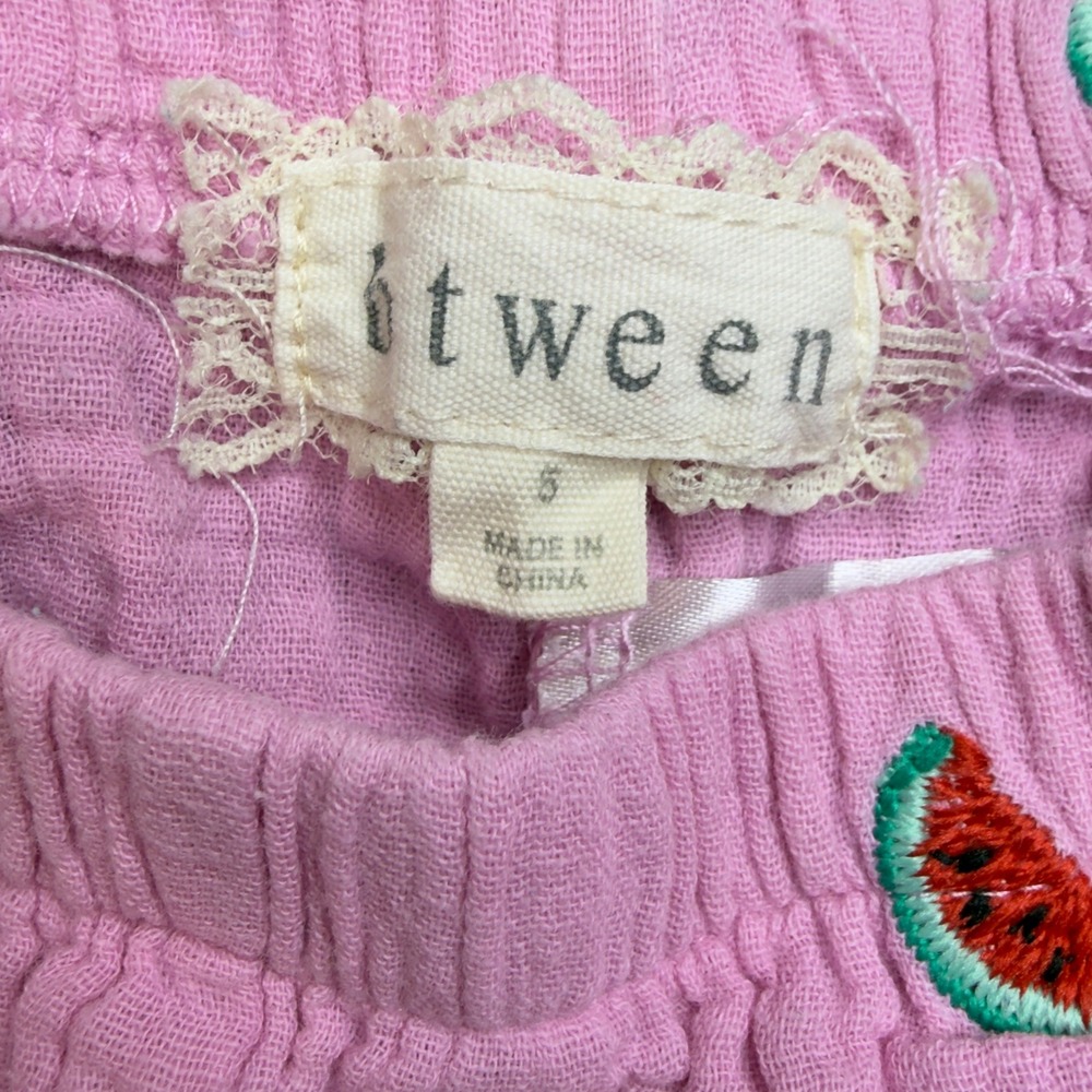 btween Girls Pink Watermelon Cotton Gauze Ruffle Top and Shorts Set Size 5 - Picture 7 of 8